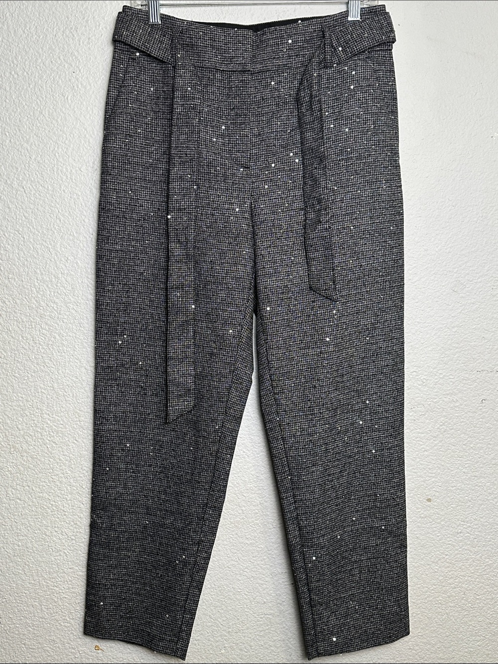 Loft Gray Sequin Pants Belted Womens Size 6
